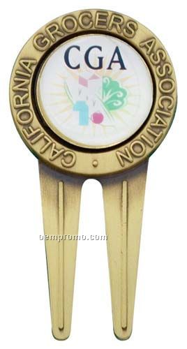 Custom Divot Tool With Steel Enamel Ball Marker Center