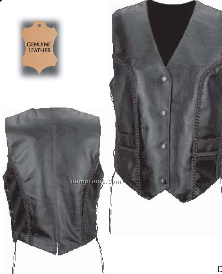 Diamond Plate Ladies' Solid Black Genuine Leather Vest (S)