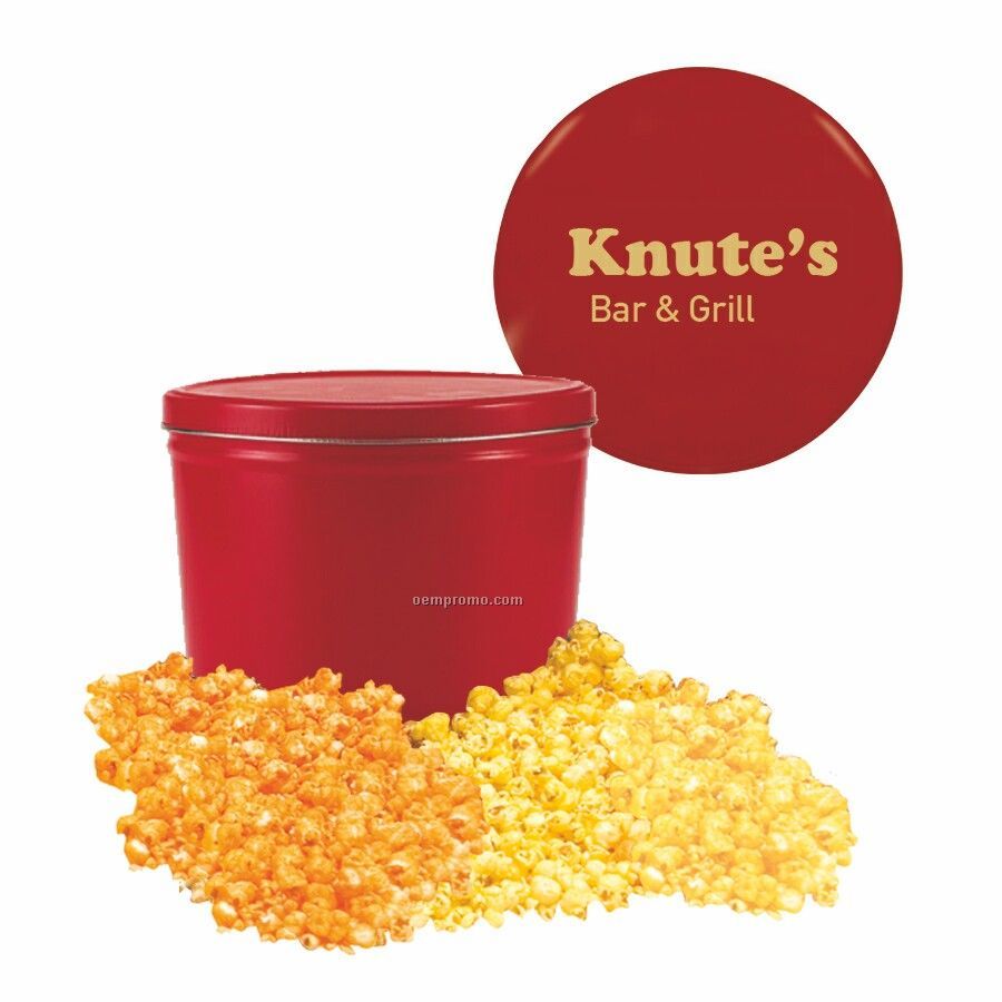 Red Two Way Two Gallon Popcorn Tin With Butter & Cheese Flavors