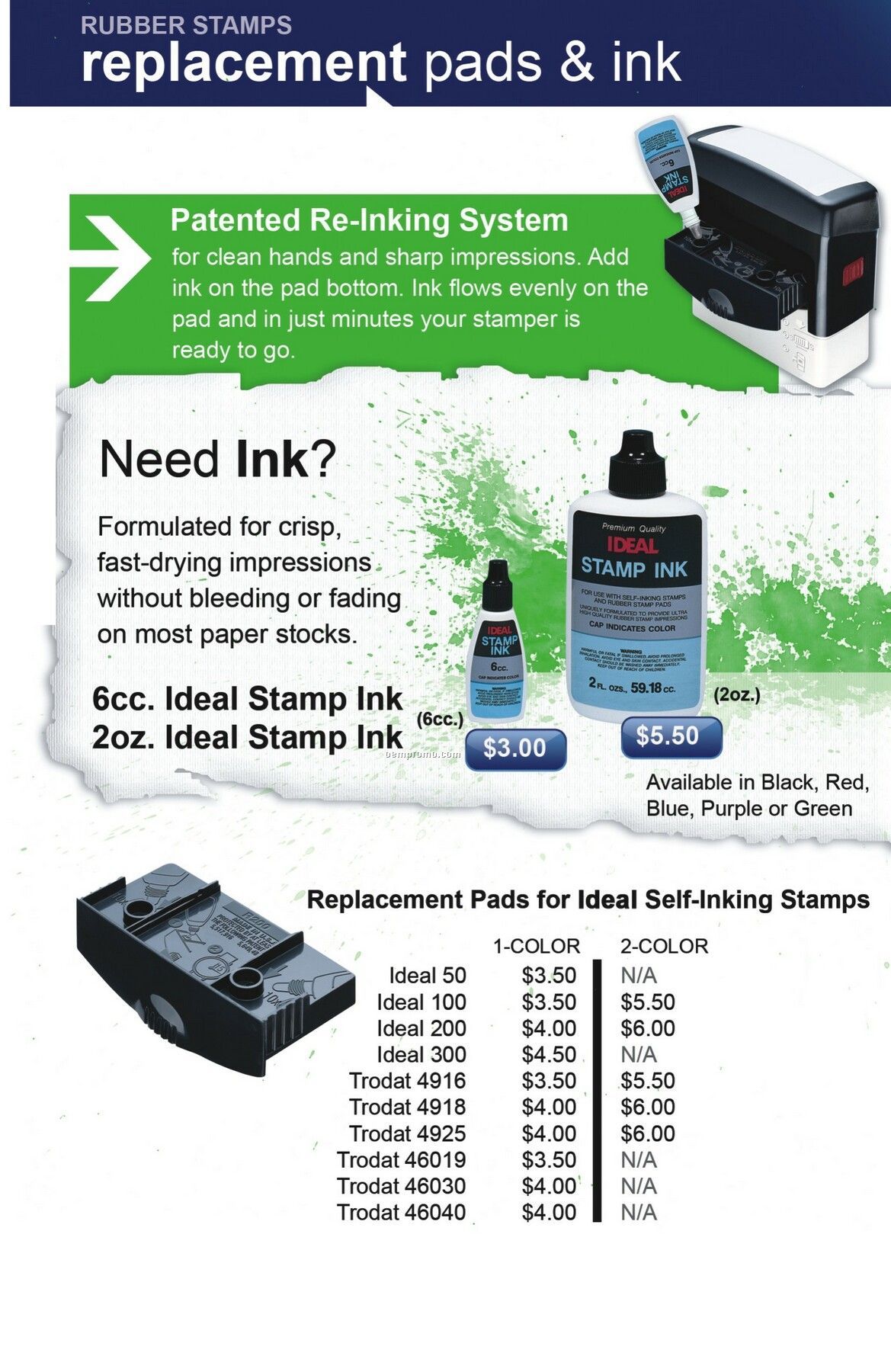 Rubber Stamp Replacement Pads & Ink