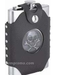 Maxam 8 Oz. Stainless Steel Flask With Skull & Cross Bones Emblem