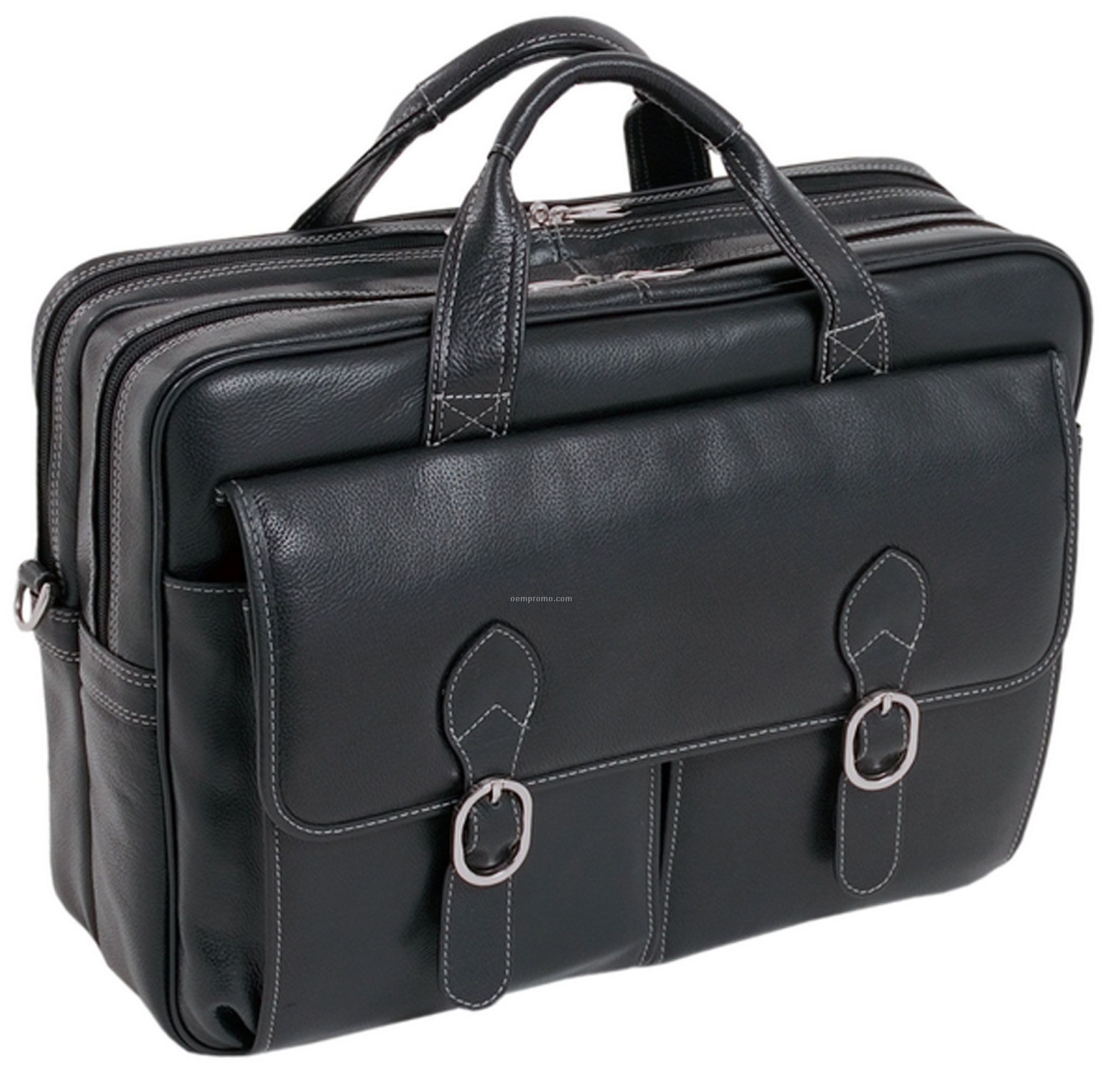 Kenwood Leather Double Compartment Laptop Case - Black