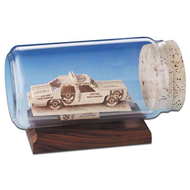 Stock Business Card Sculpture In A Bottle - Police Car