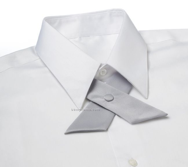 Wolfmark Covered Button Snap Polyester Satin Crossover Tie - Light Gray