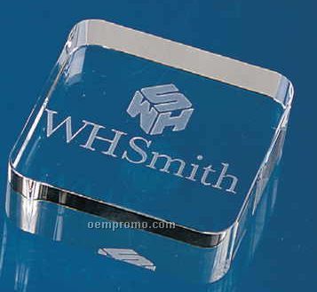2-3/8"X2-3/8"X3/4" Optical Crystal Square Paperweight (Screened)