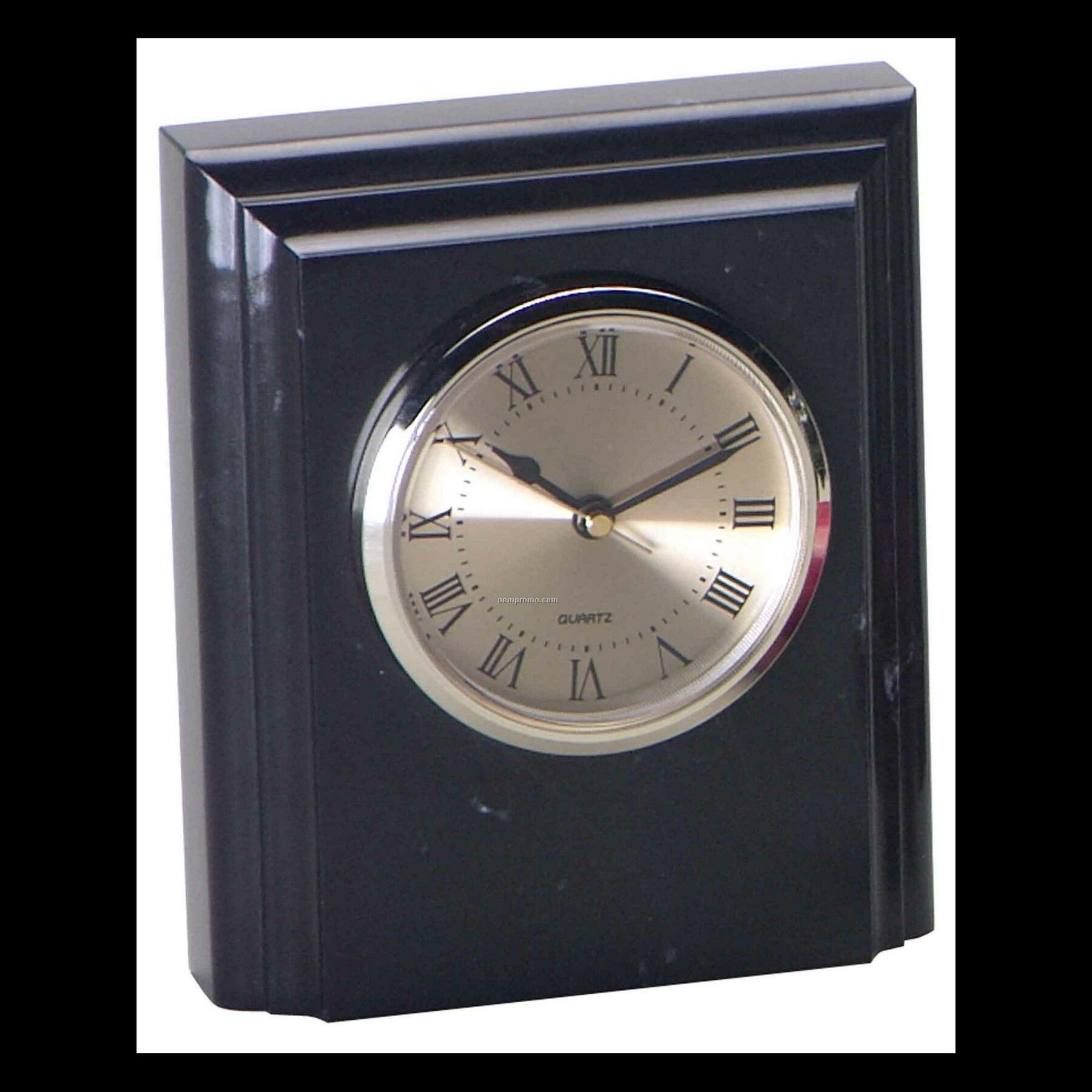 6" Black Marble Square Desk Clock