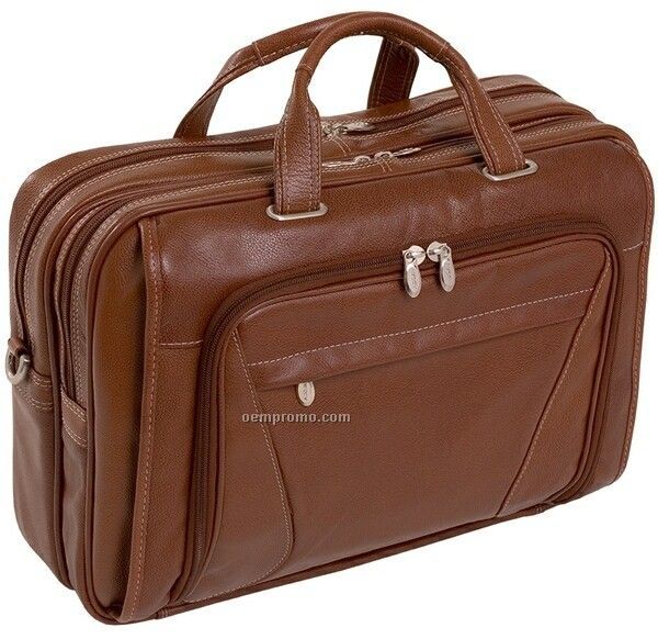 Irving Park Leather Double Compartment Laptop Case - Brown