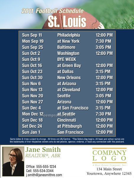 St Louis Football Schedule Postcards Standard (4 1/4 X 5 1/2