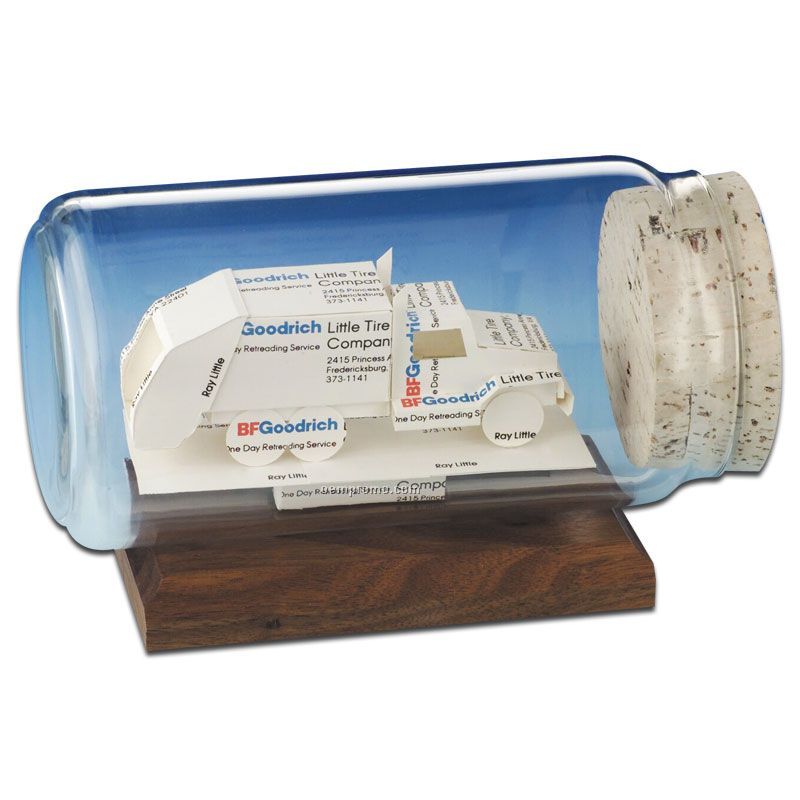 Stock Business Card Sculpture In A Bottle - Garbage Truck