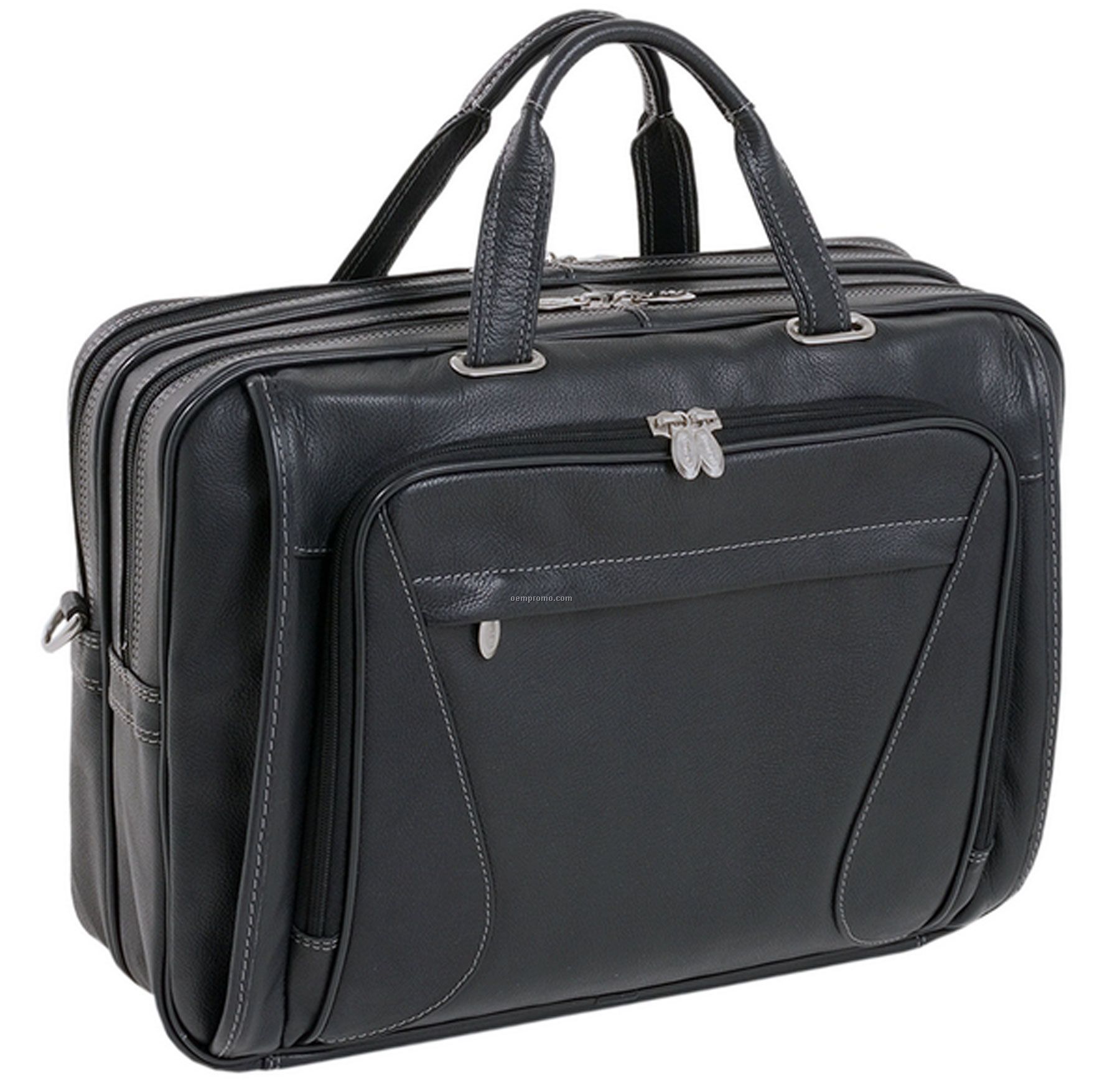 Irving Park Leather Double Compartment Laptop Case - Black