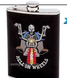 Maxam 8 Oz Stainless Steel Flask With Embroidered Black Wrap (Skeleton)