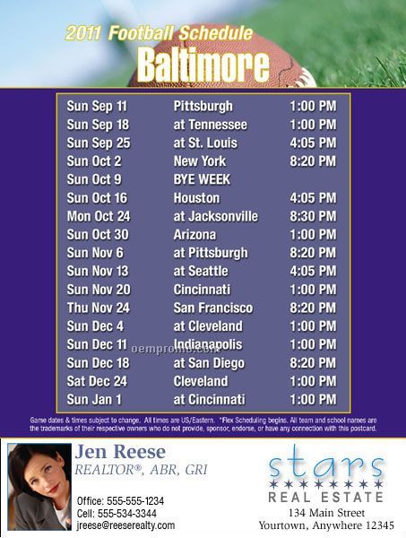 Baltimore Football Schedule Postcards - Standard (4-1/4" X 5-1/2")
