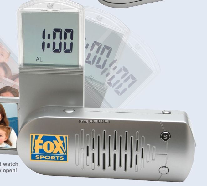 Flipper Opening FM Scanner Radio W/ Digital Alarm Clock And Picture Frame