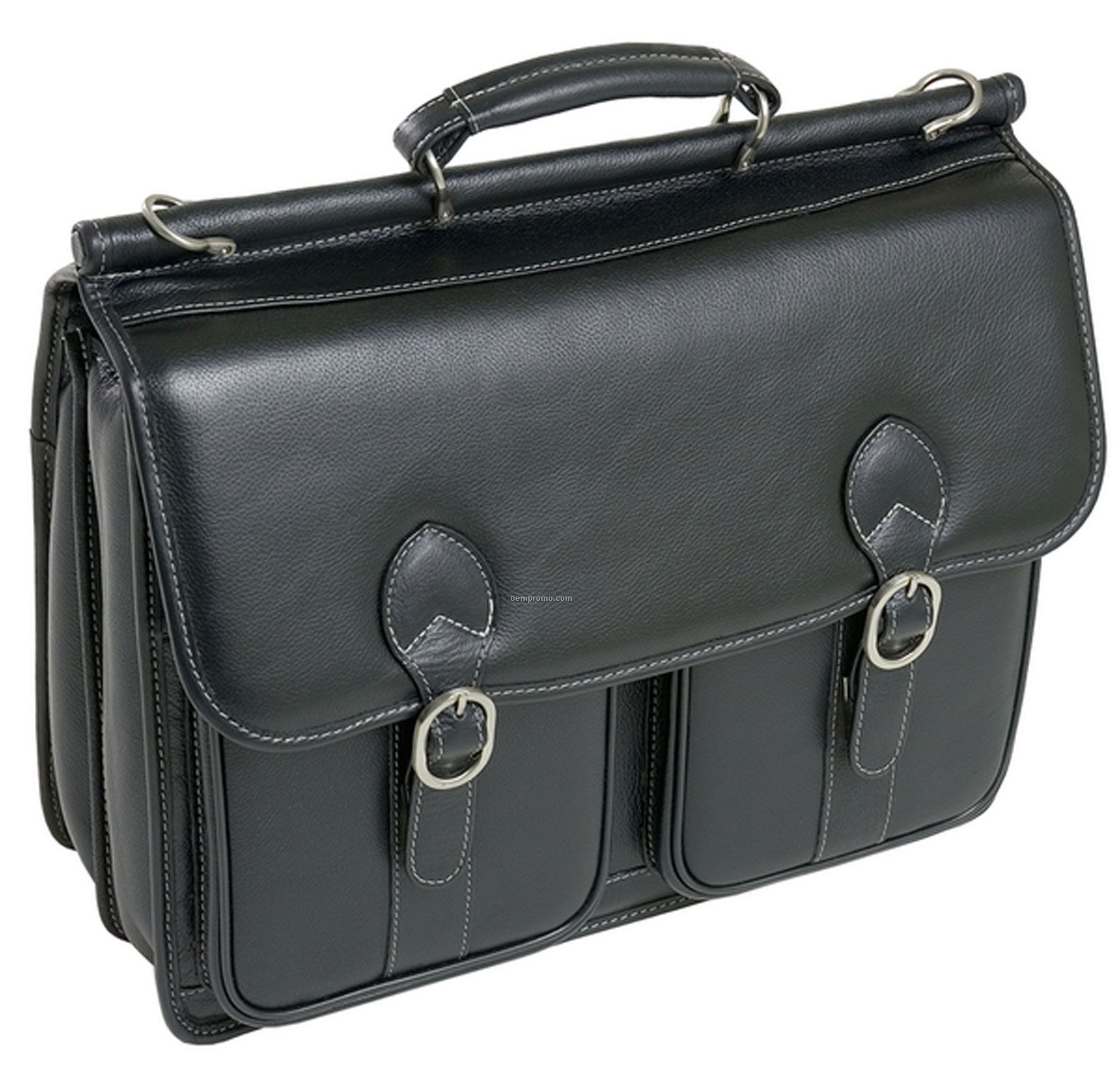 Hazel Crest Leather Double Compartment Laptop Case - Black