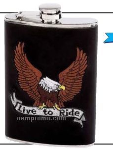 Maxam 8 Oz Stainless Steel Flask With Embroidered Black Wrap (Live To Ride)