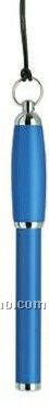 Matte Blue Brass Barrel/ Cap Mini Ballpoint Pen On Strap W/Grip