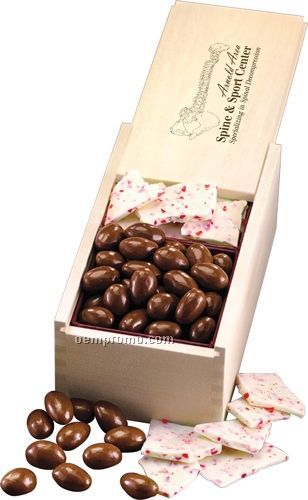 Wooden Collector's Box W/ Peppermint Bark & Milk Chocolate Almonds