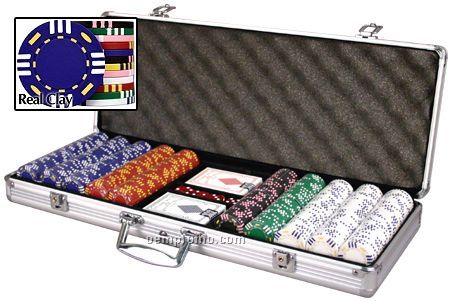500 14 Gram Tri-color Clay 12 Stripe Poker Chip Set With Cards