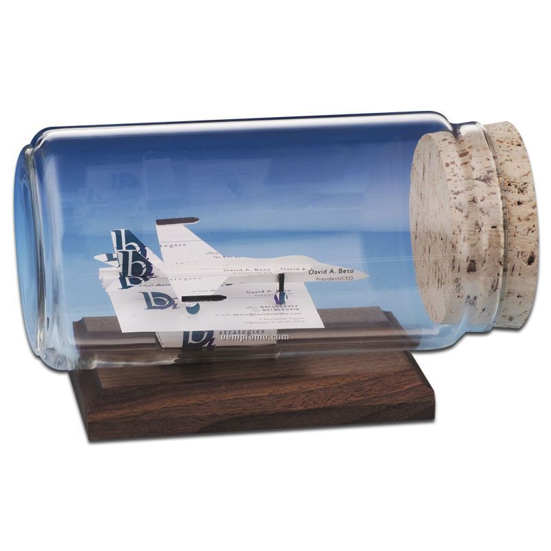 Stock Business Card Sculpture In A Bottle - F-18 Aircraft