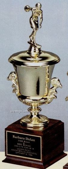 18" Gold Plated Champagne Cups Reflection Urn With Wood Base