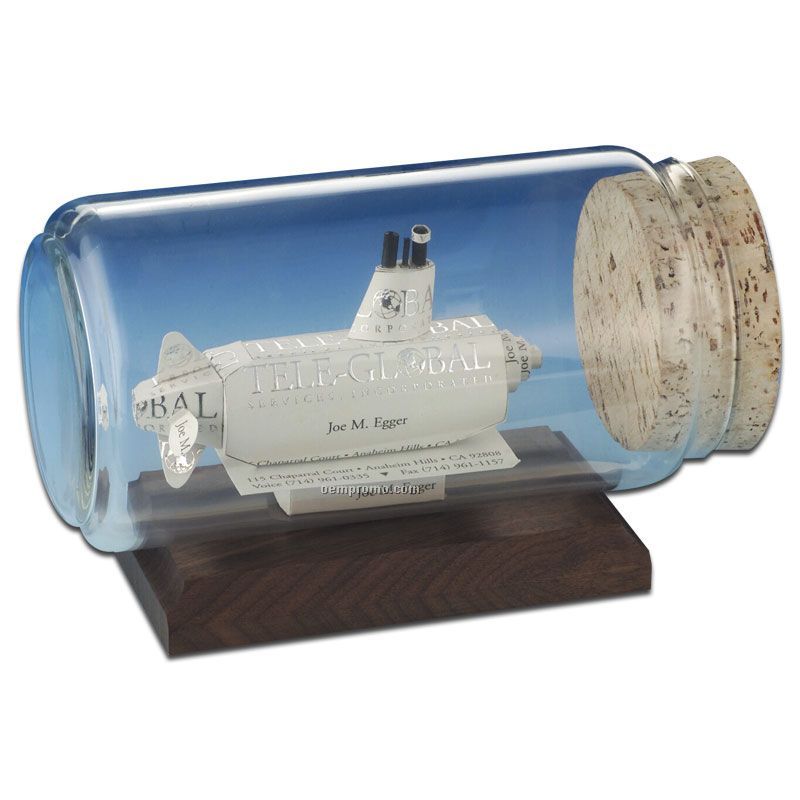 Stock Business Card Sculpture In A Bottle - Submarine