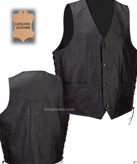 Diamond Plate Solid Genuine Leather Black Vest (L)