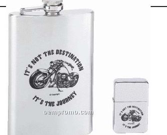 Maxam 2 PC Flask And Lighter Set (Destination/ Journey)