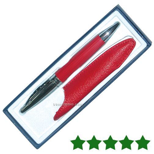 Torino Twist Action Rollerball W/ Leather Case (Red)
