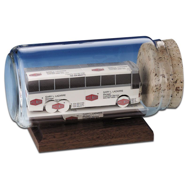 Stock Business Card Sculpture In A Bottle - Bus