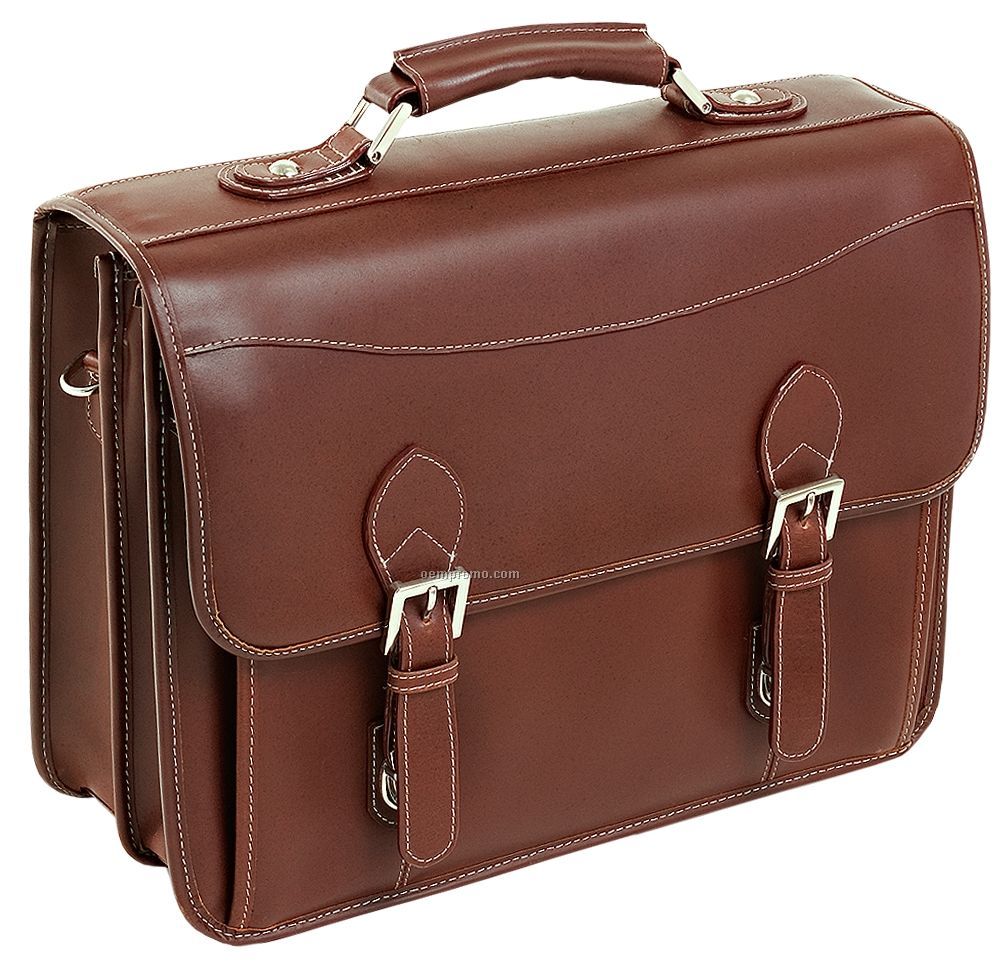 Belvedere Leather Double Compartment Laptop Case - Cognac