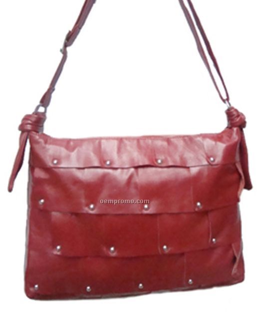 Leather Sheep Nappa Dotted Purse - Red