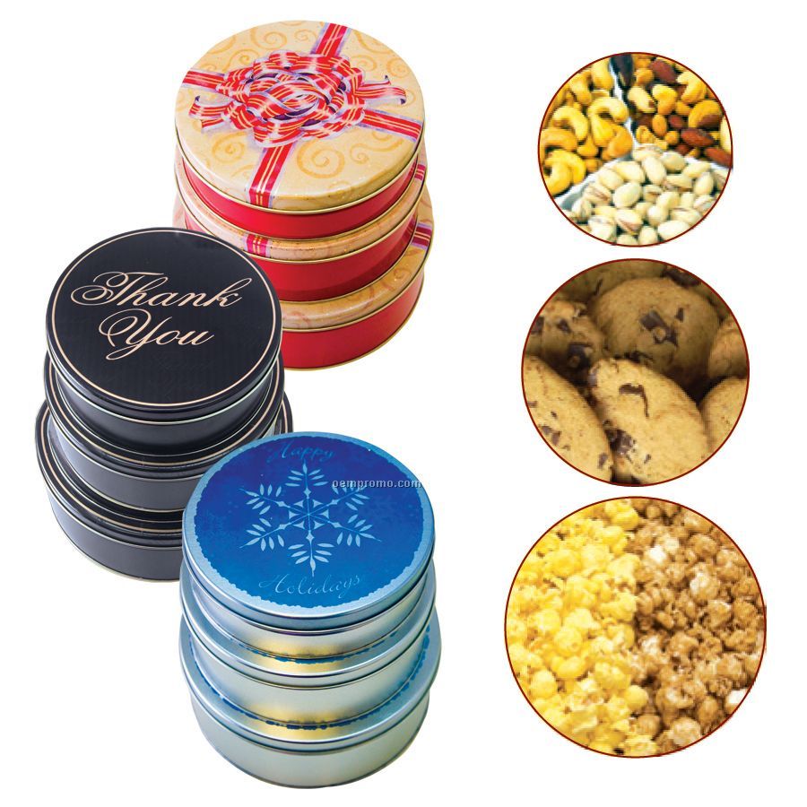 The Show Stopper Tin Tier W/ Popcorn, Cookies, And Nuts