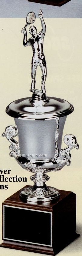 23" Silver Plated Champagne Cups Reflection Urn With Wood Base