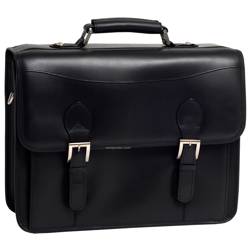 Belvedere Leather Double Compartment Laptop Case - Black