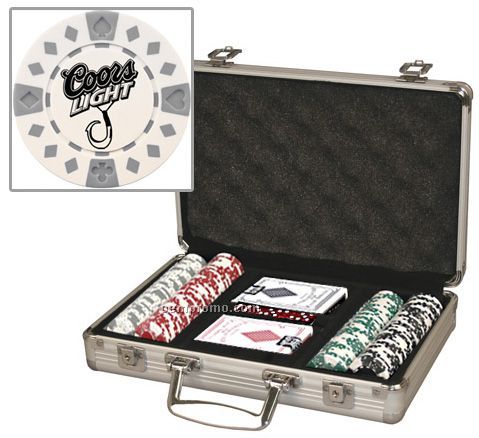 Custom 200 Poker Chip Set W/ Aluminum Case & Cards