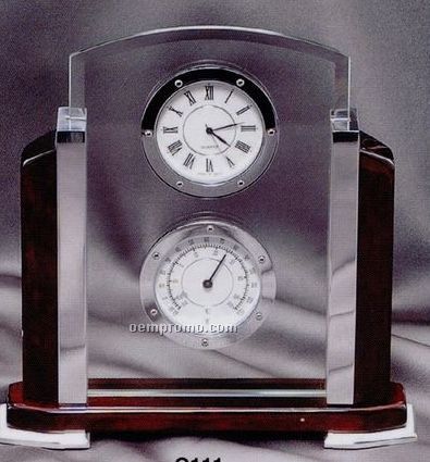 Rosewood Piano Finish Clock & Thermometer W/Chrome Panel (6 1/2"X1 1/2"X7")