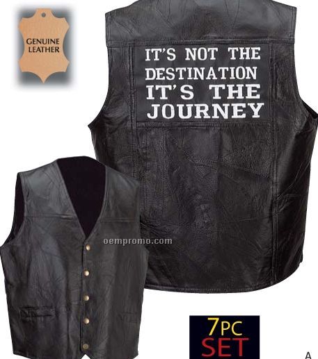 Diamond Plate 7 Piece Leather Motorcycle Vest Set (Destination/ Journey)