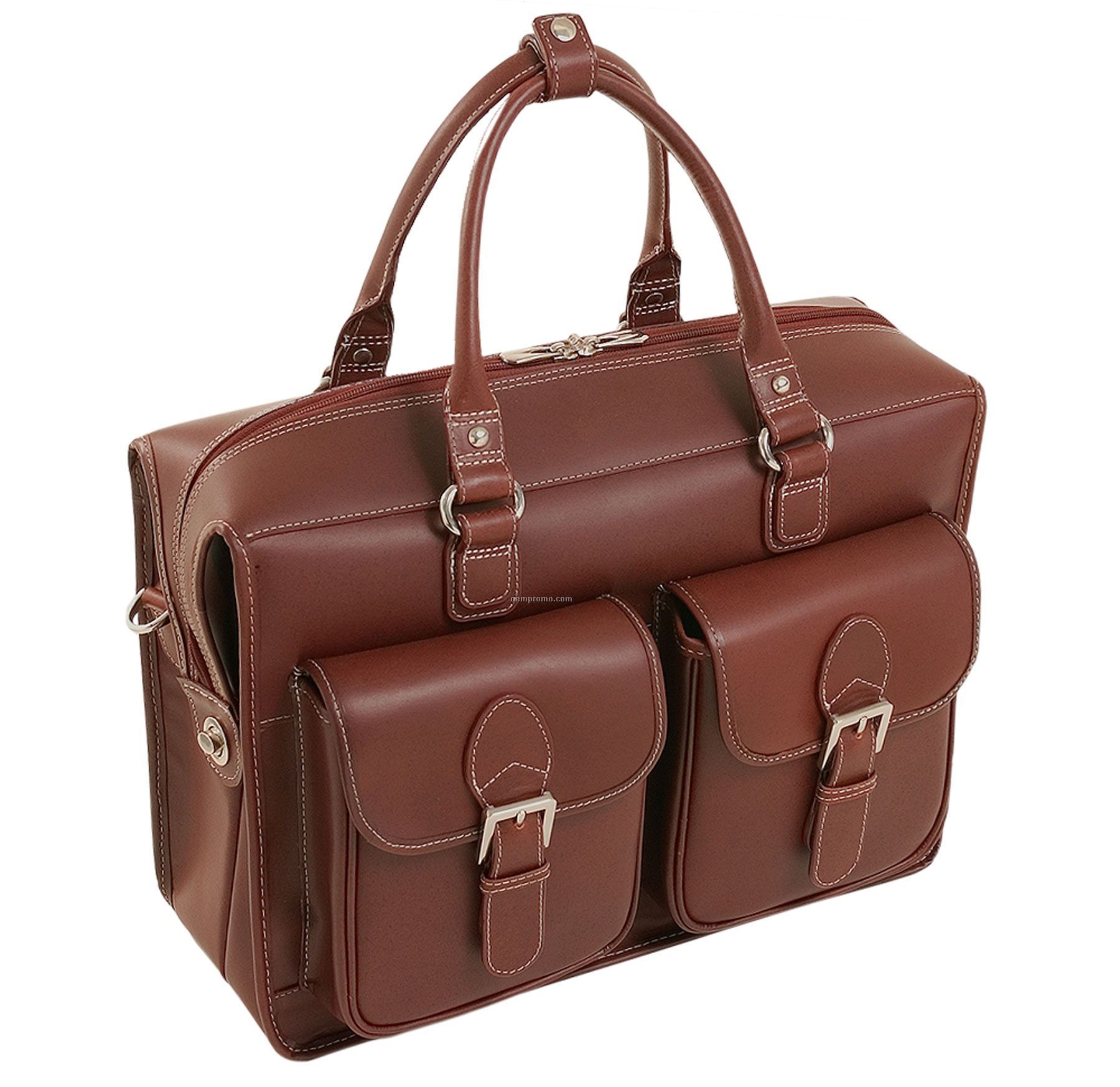 Mezzo Leather Double Compartment Laptop Case - Cognac