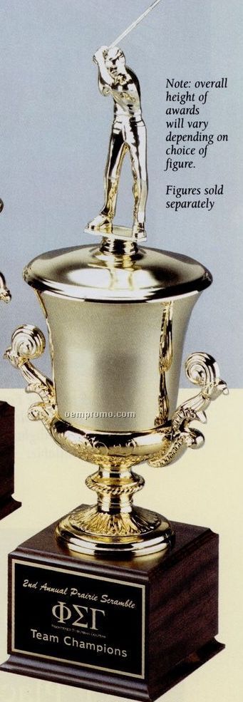 27" Champagne Cups Reflection Urn With Wood Base - Gold Plated
