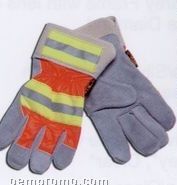 Hi Visibility Safety Gloves With Rubberized Cuff (Large) Blank