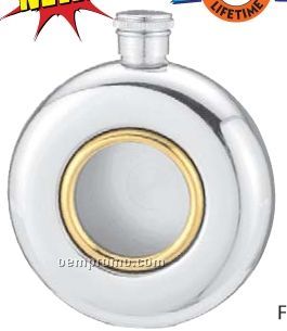 Maxam 5 Oz Round Stainless Steel Flask W/ Gold Tone Accent
