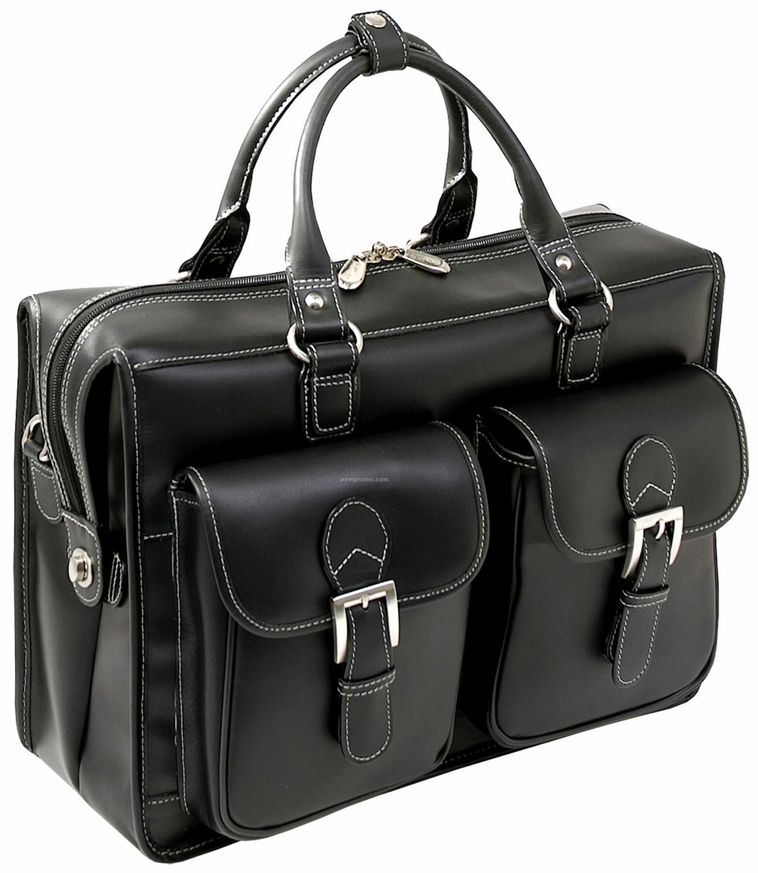 Mezzo Leather Double Compartment Laptop Case - Black