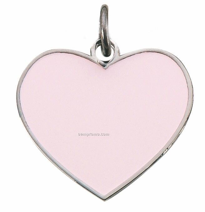 Pink Enamel Heart Charm With Gun Metal Accent