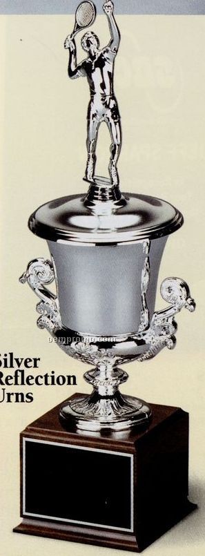 27" Champagne Cups Reflection Urn With Wood Base - Silver Plated