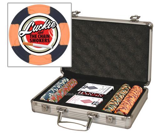 Custom Labeled 10 Gram Poker Chip Set With Aluminum Case & 2 Card Decks