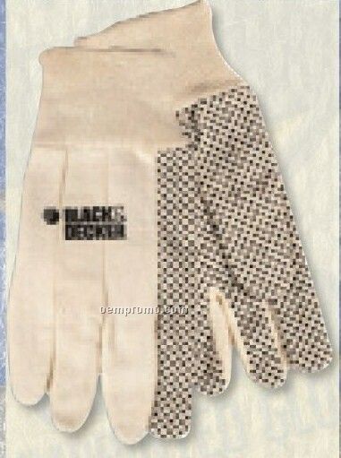 Economy Cotton Canvas Glove With Black Pvc Dot Palm, Index & Thumb