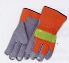 Hi Visibility Safety Gloves With Rubberized Cuff (Large)
