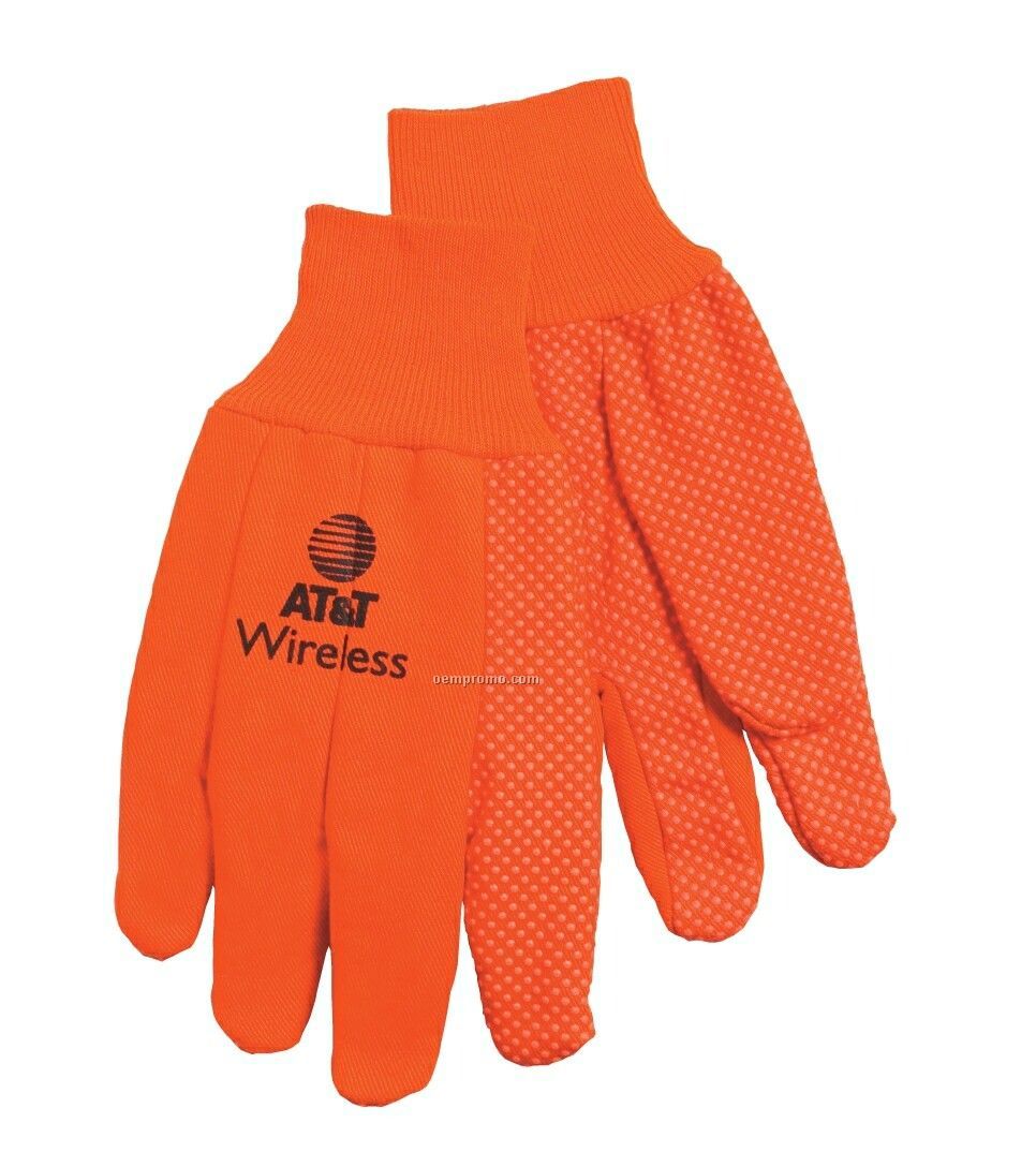 Blaze Orange Lined Cotton Canvas Glove With Pvc Dots