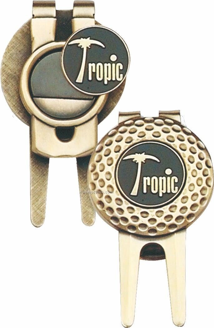 Dimpled Pattern 2-sided Divot Tool W/ Money Clip