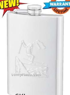 Maxam Embossed 8 Oz Stainless Steel Flask W/ Skiing Scene